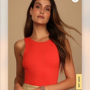 Bestie Orange Red Ribbed Bodysuit